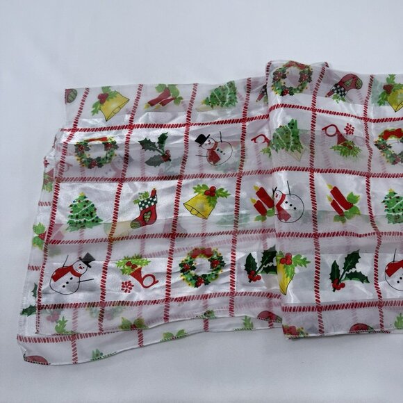 Vintage Scarf Christmas Holiday 56” Rectangle Long Snowman Holly Runner Cover - Picture 7 of 12